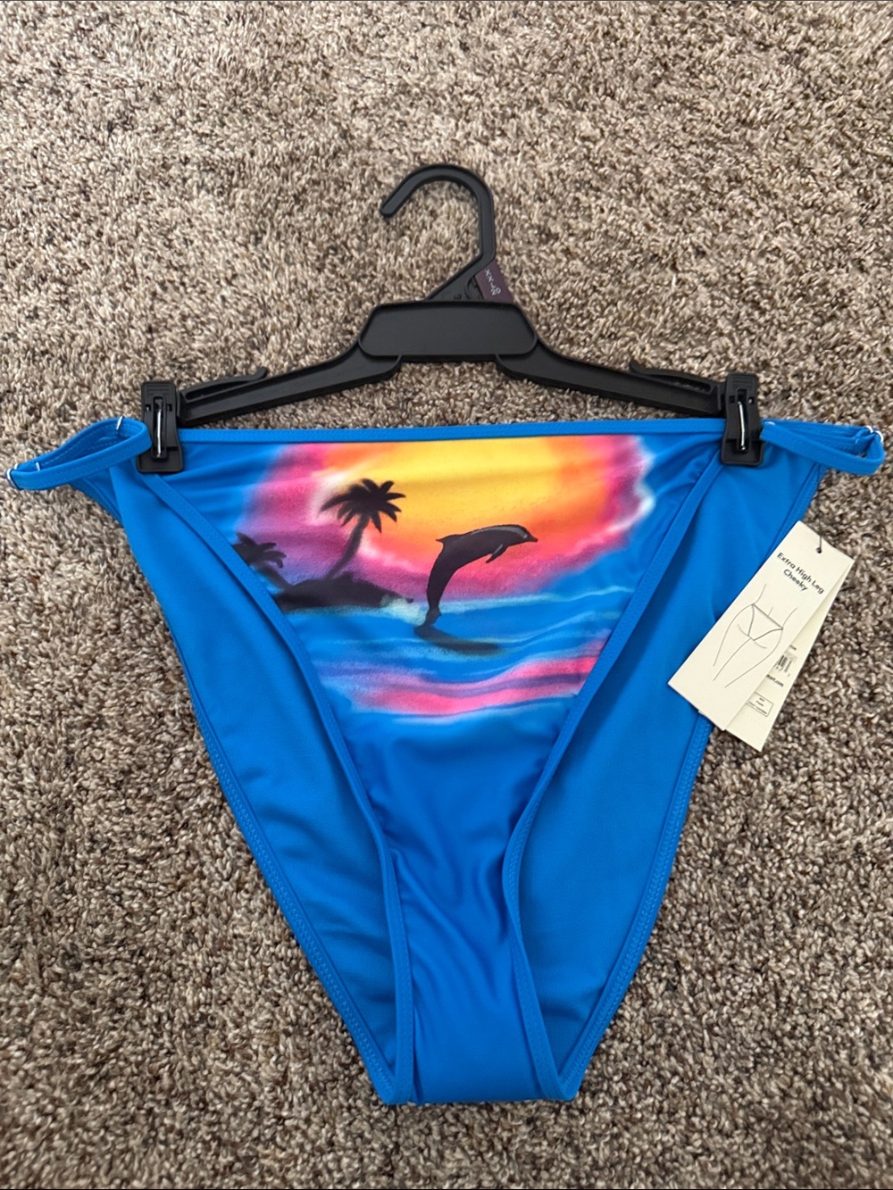 Women’s Blue Bikini Bottom with Sunset Dolphin Print XXL